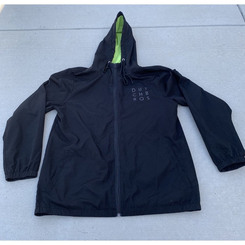 Dutch Bros Coffee Black Hooded Full Zip Jacket Windbreaker Reflective Small